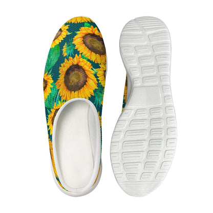 Green Watercolor Sunflower Pattern Print Mesh Casual Shoes