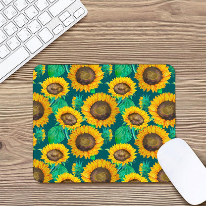 Green Watercolor Sunflower Pattern Print Mouse Pad