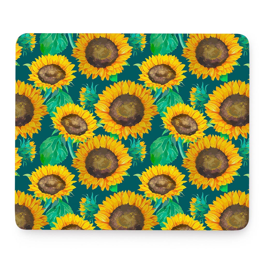 Green Watercolor Sunflower Pattern Print Mouse Pad