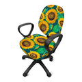 Green Watercolor Sunflower Pattern Print Office Chair Cover