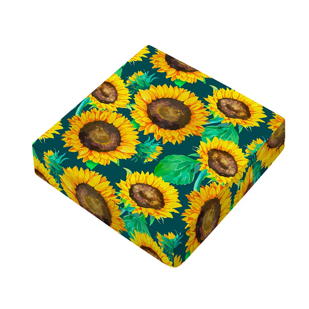 Green Watercolor Sunflower Pattern Print Outdoor Seat Cushion Cover