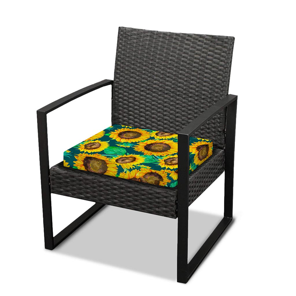 Green Watercolor Sunflower Pattern Print Outdoor Seat Cushion Cover