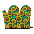 Green Watercolor Sunflower Pattern Print Oven Mitts