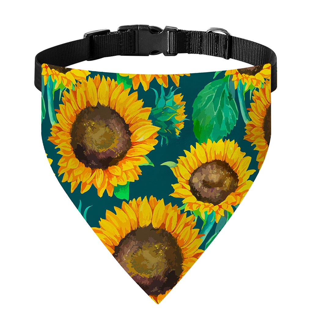 Green Watercolor Sunflower Pattern Print Over The Collar Dog Bandana