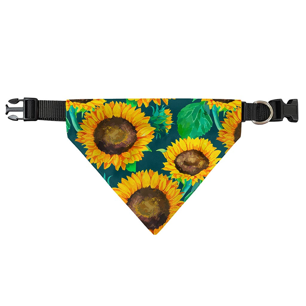 Green Watercolor Sunflower Pattern Print Over The Collar Dog Bandana