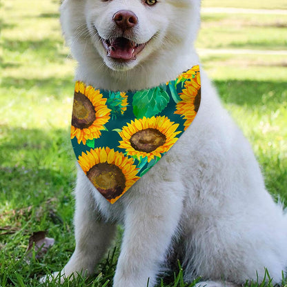Green Watercolor Sunflower Pattern Print Over The Collar Dog Bandana
