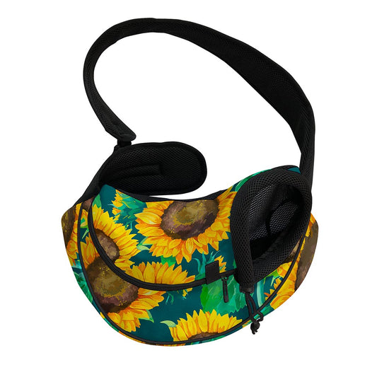 Green Watercolor Sunflower Pattern Print Pet Sling Carrier