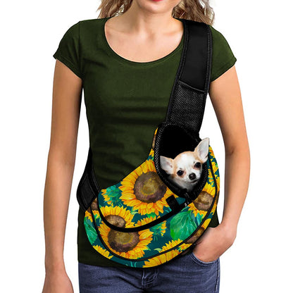 Green Watercolor Sunflower Pattern Print Pet Sling Carrier