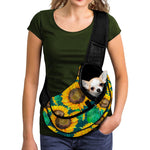 Green Watercolor Sunflower Pattern Print Pet Sling Carrier