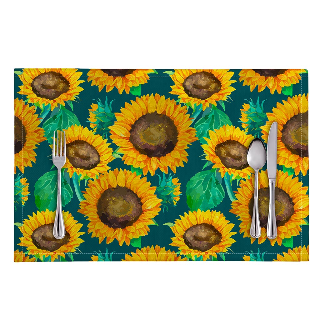 Green Watercolor Sunflower Pattern Print Placemat
