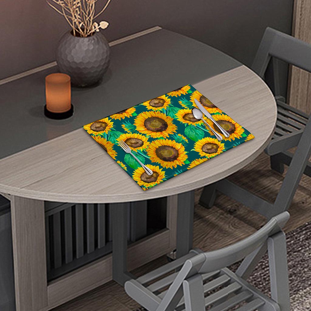 Green Watercolor Sunflower Pattern Print Placemat