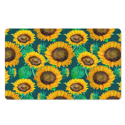 Green Watercolor Sunflower Pattern Print Polyester Doormat
