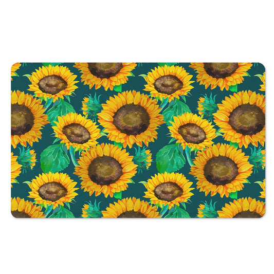 Green Watercolor Sunflower Pattern Print Polyester Doormat