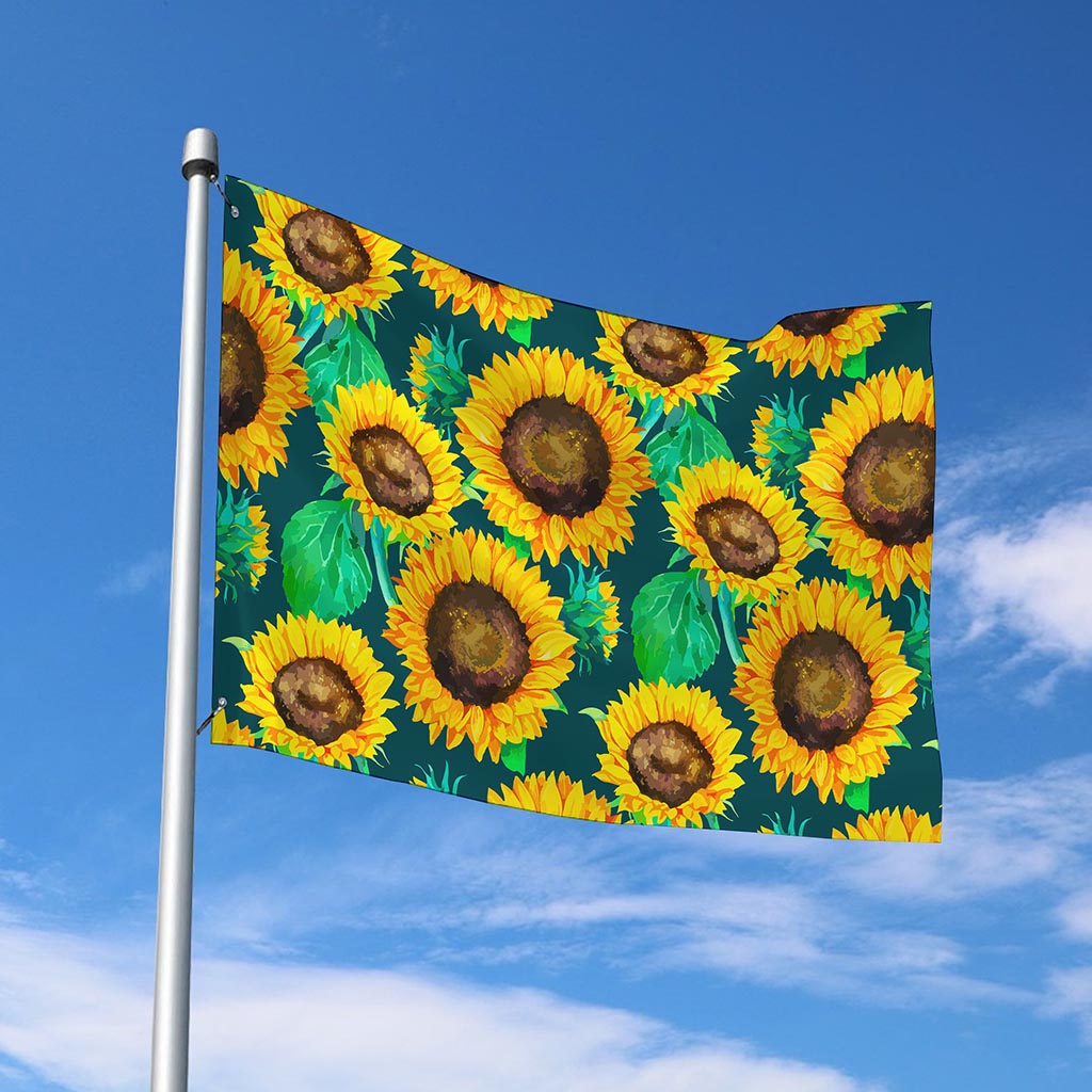 Green Watercolor Sunflower Pattern Print Polyester Flag