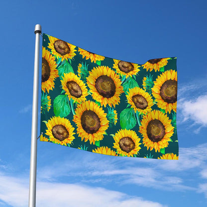 Green Watercolor Sunflower Pattern Print Polyester Flag
