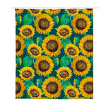 Green Watercolor Sunflower Pattern Print Polyester Shower Curtain