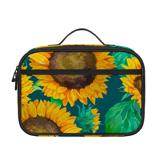 Green Watercolor Sunflower Pattern Print Portable Lunch Bag