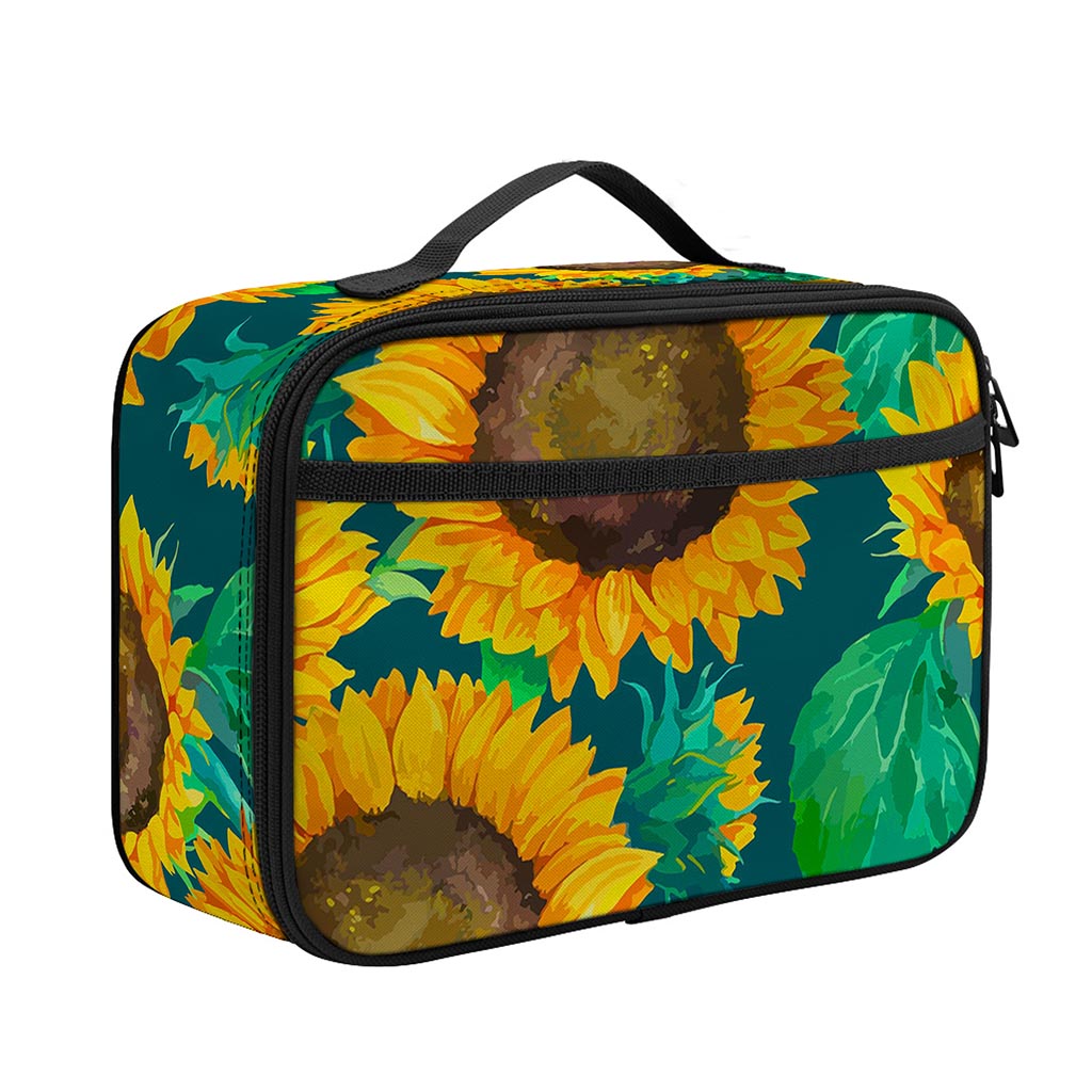 Green Watercolor Sunflower Pattern Print Portable Lunch Bag