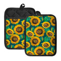 Green Watercolor Sunflower Pattern Print Pot Holders With Pocket