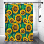 Green Watercolor Sunflower Pattern Print Premium Shower Curtain