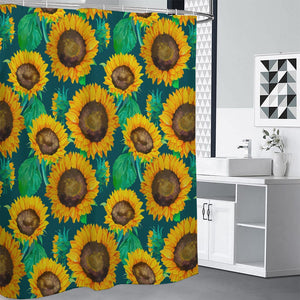 Green Watercolor Sunflower Pattern Print Premium Shower Curtain