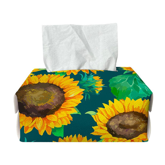 Green Watercolor Sunflower Pattern Print Rectangle Tissue Box Cover