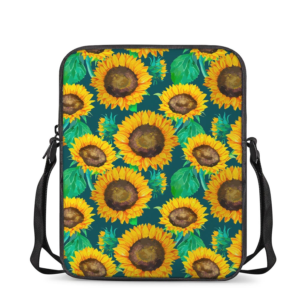 Green Watercolor Sunflower Pattern Print Rectangular Crossbody Bag