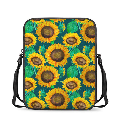 Green Watercolor Sunflower Pattern Print Rectangular Crossbody Bag