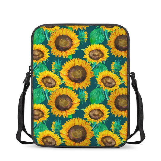 Green Watercolor Sunflower Pattern Print Rectangular Crossbody Bag