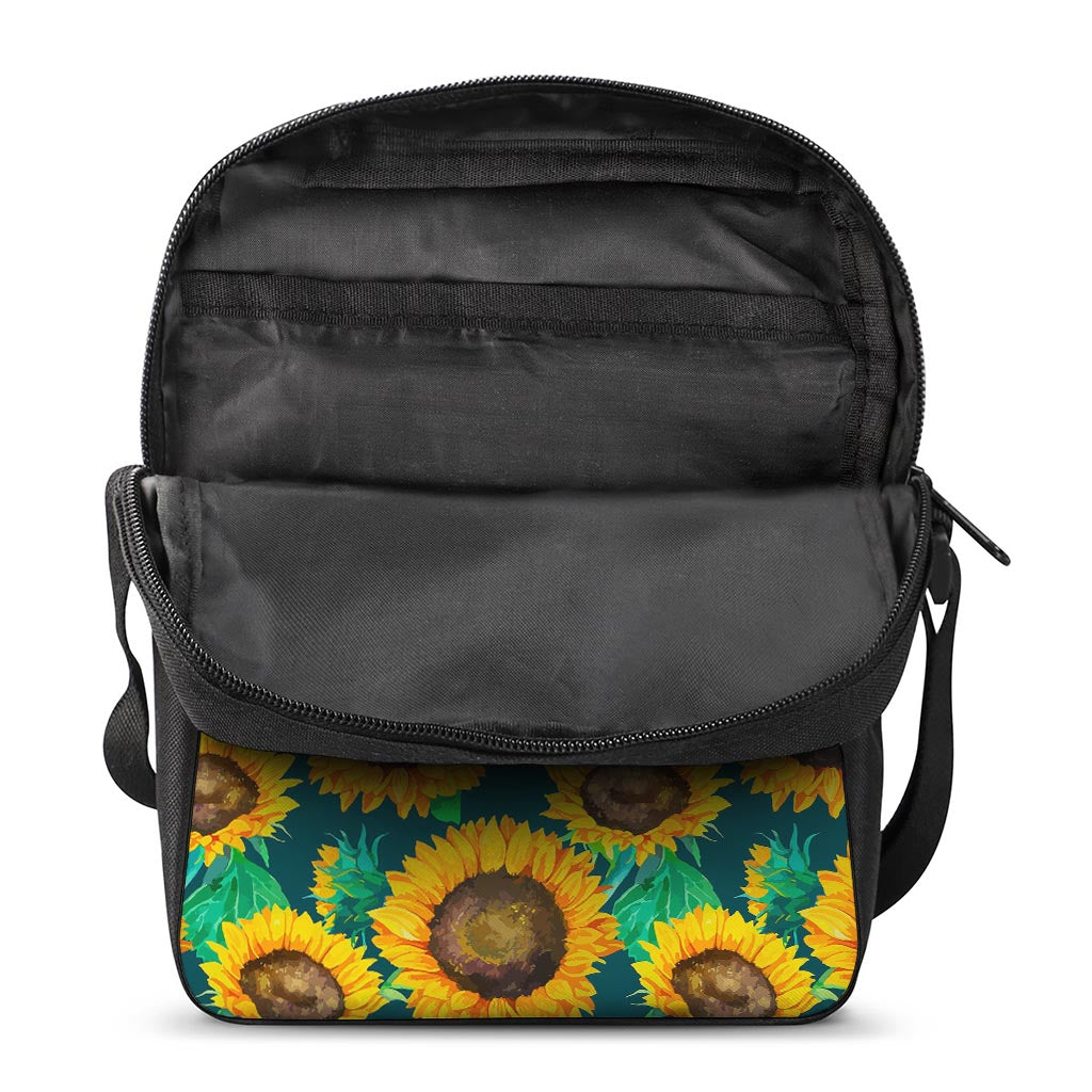 Green Watercolor Sunflower Pattern Print Rectangular Crossbody Bag