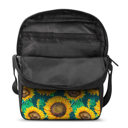 Green Watercolor Sunflower Pattern Print Rectangular Crossbody Bag