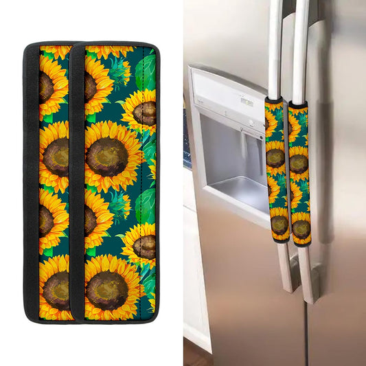 Green Watercolor Sunflower Pattern Print Refrigerator Handle Covers