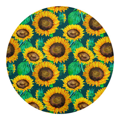 Green Watercolor Sunflower Pattern Print Round Blanket
