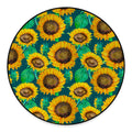 Green Watercolor Sunflower Pattern Print Round Floor Mat