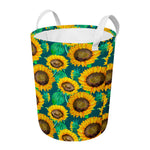 Green Watercolor Sunflower Pattern Print Round Laundry Basket