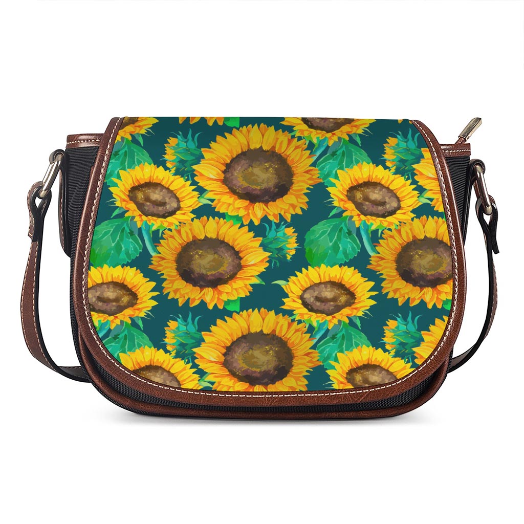 Green Watercolor Sunflower Pattern Print Saddle Bag