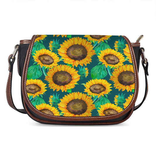 Green Watercolor Sunflower Pattern Print Saddle Bag