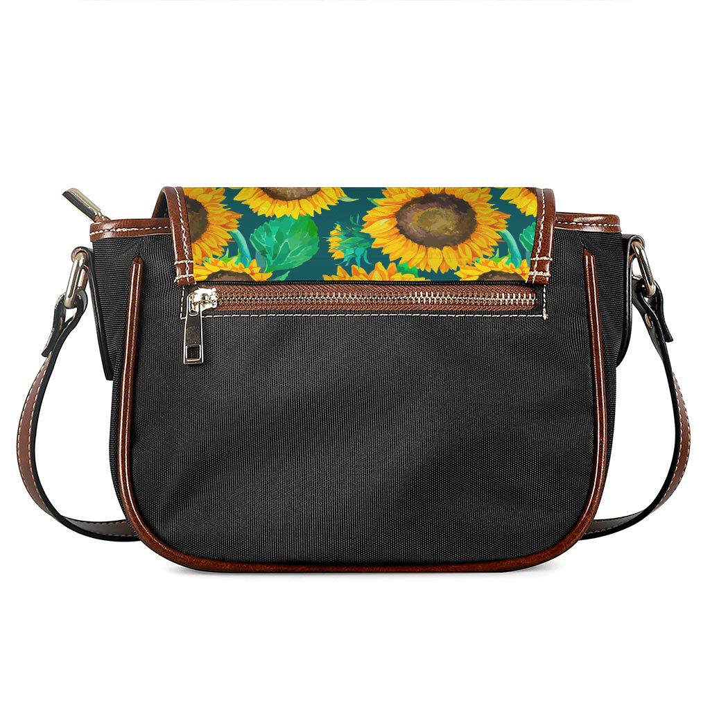 Green Watercolor Sunflower Pattern Print Saddle Bag