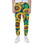 Green Watercolor Sunflower Pattern Print Scuba Joggers