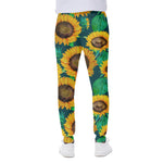 Green Watercolor Sunflower Pattern Print Scuba Joggers