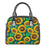 Green Watercolor Sunflower Pattern Print Shoulder Handbag