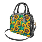 Green Watercolor Sunflower Pattern Print Shoulder Handbag