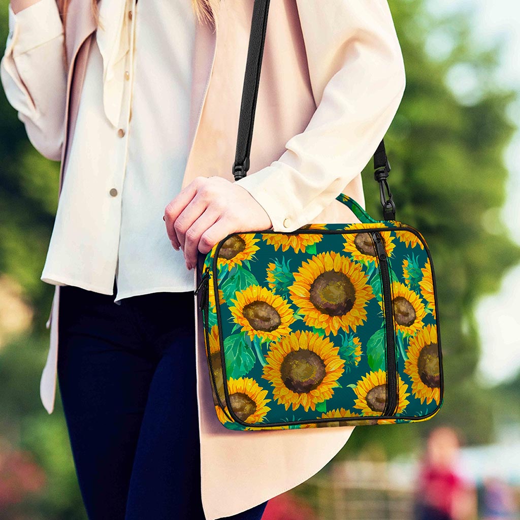 Green Watercolor Sunflower Pattern Print Shoulder Strap Bible Bag