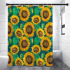 Green Watercolor Sunflower Pattern Print Shower Curtain