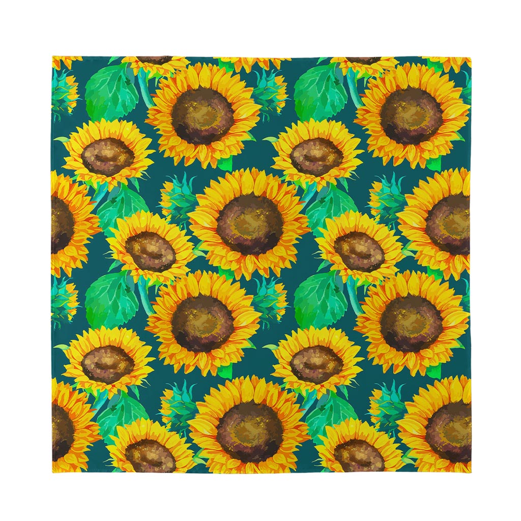 Green Watercolor Sunflower Pattern Print Silk Bandana
