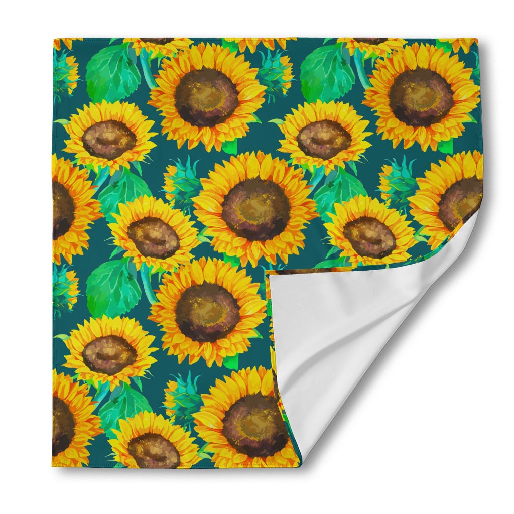 Green Watercolor Sunflower Pattern Print Silk Bandana