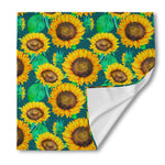 Green Watercolor Sunflower Pattern Print Silk Bandana