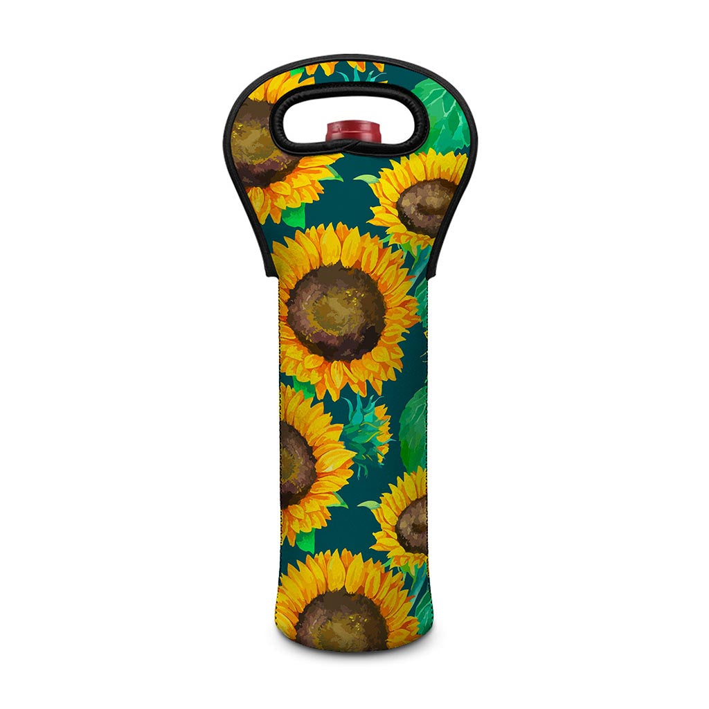 Green Watercolor Sunflower Pattern Print Single Neoprene Wine Tote