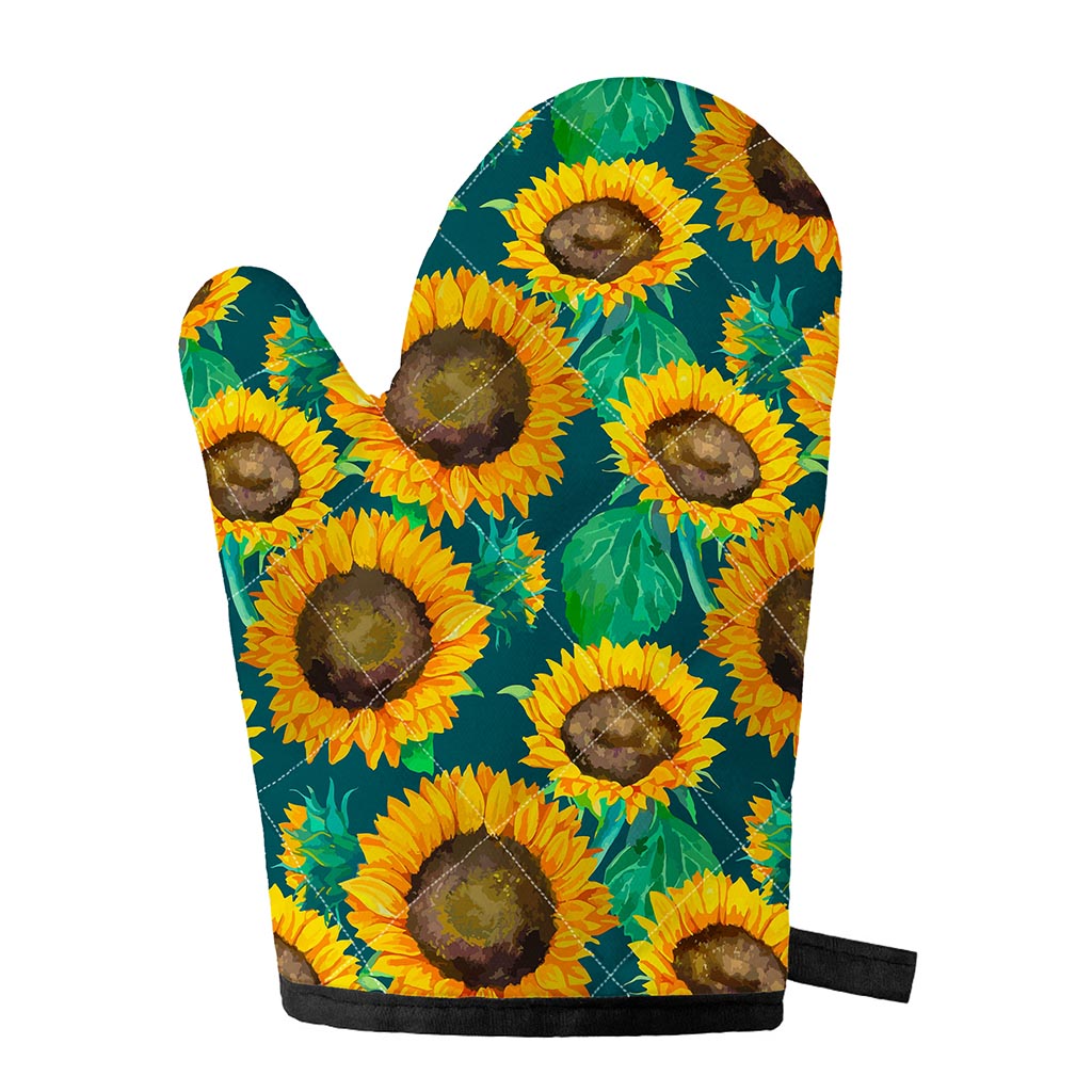 Green Watercolor Sunflower Pattern Print Single Oven Mitt