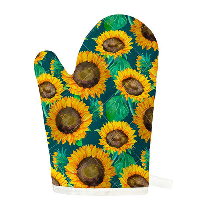 Green Watercolor Sunflower Pattern Print Single Oven Mitt